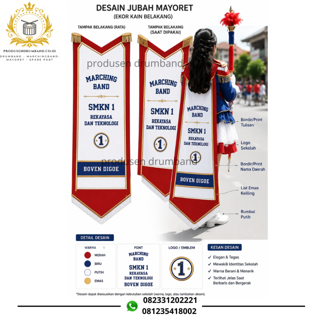 Jubah/Ekor Kain Mayoret Tanda/Simbol Group Drumband Marchingband